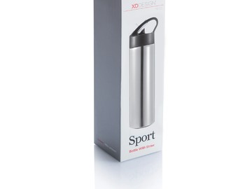 Спортивная бутылка для воды с трубочкой, 500 мл, серебряный