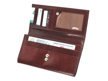 Портмоне дамское с отделениями для банкнот, кредитных карт и монет, коричневый