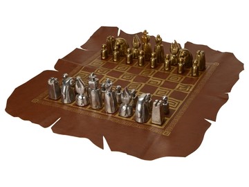 Шахматы биметаллические, шахматное поле из натуральной кожи