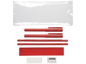 Набор «Mindy»: ручки шариковые, карандаши, линейка, точилка, ластик, красный