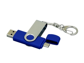 USB 2.0- флешка на 32 Гб с поворотным механизмом и дополнительным разъемом Micro USB