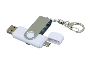 USB 2.0- флешка на 32 Гб с поворотным механизмом и дополнительным разъемом Micro USB