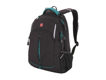 Рюкзак SWISSGEAR, фьюжн/2 мм рипстоп, 32x15x46 см, 22 л, черный/бирюзовый
