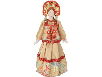 Набор «Милана»: кукла в народном костюме, платок в деревянном сундуке, золотистый/белый
